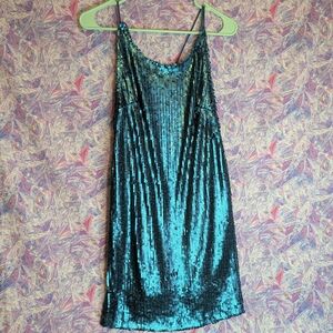 Dolls Kill Gigi Dress Blue/Teal Sequin, NWOT Size L